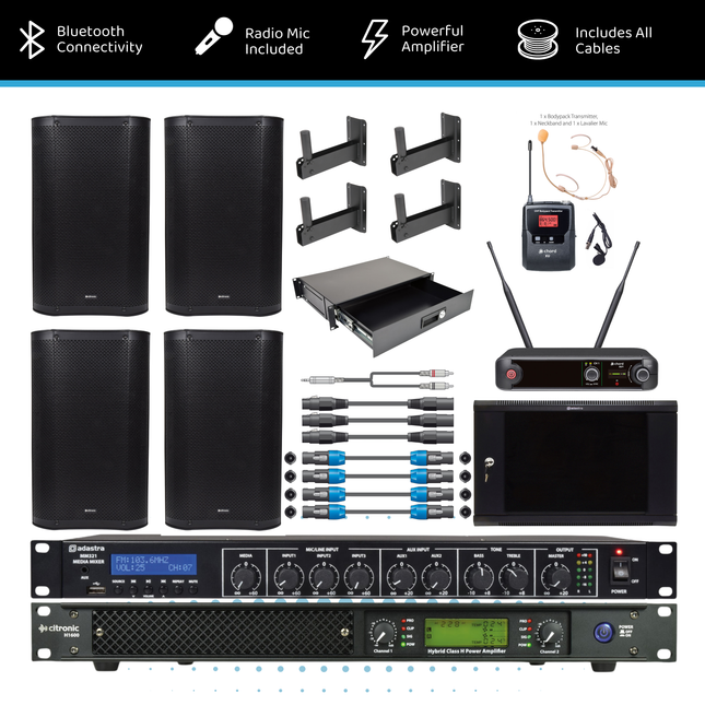 High-Output Sports & Fitness PA System with Four Loudspeakers