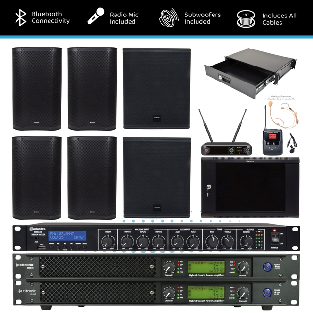 Complete High Power Sports PA System with Subwoofers