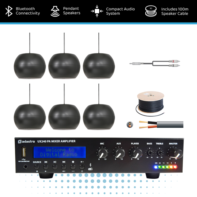 Adastra 100V Pendant Speaker Background Music System with UX240 Compact Amplifier