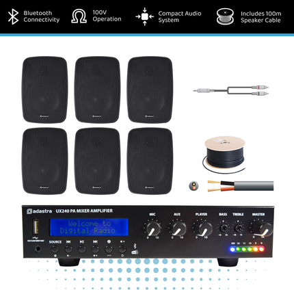 Adastra 100V Wall Speaker Background Music System with UX240 Amplifier
