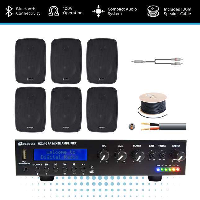 Adastra 100V Wall Speaker Background Music System with UX240 Amplifier
