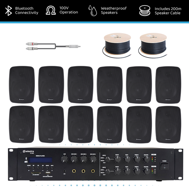 Adastra 2-Zone Commercial Background Music System with Weatherproof Speakers