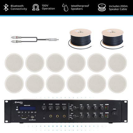 Adastra 2-Zone 100V Ceiling Speaker Background Music System