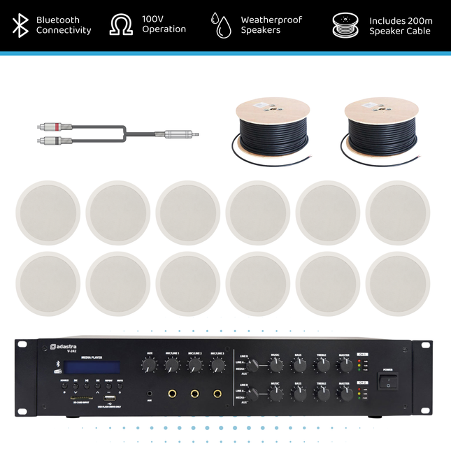 Adastra 2-Zone 100V Ceiling Speaker Background Music System
