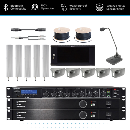 Adastra Indoor & Outdoor 100V PA System with Horn and Wall Speakers