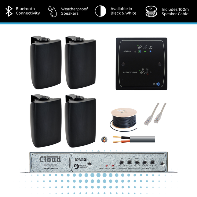 Cloud Single-Zone Background Music System with 4 Surface-Mount Speakers & Bluetooth