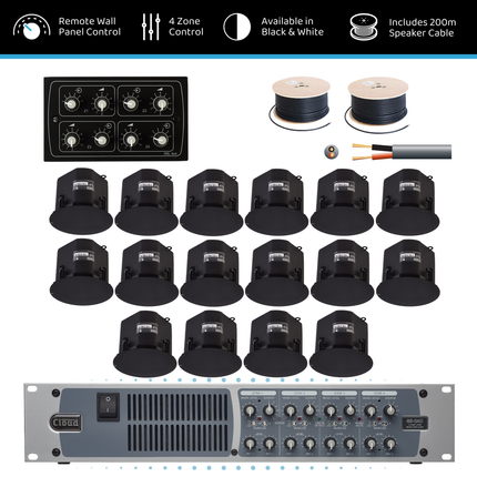 Cloud Four-Zone High-Power Background Music System with 6” Ceiling Speakers