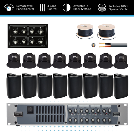 Cloud Four-Zone High-Power Hybrid Background Music System with Ceiling & Surface-Mount Speakers