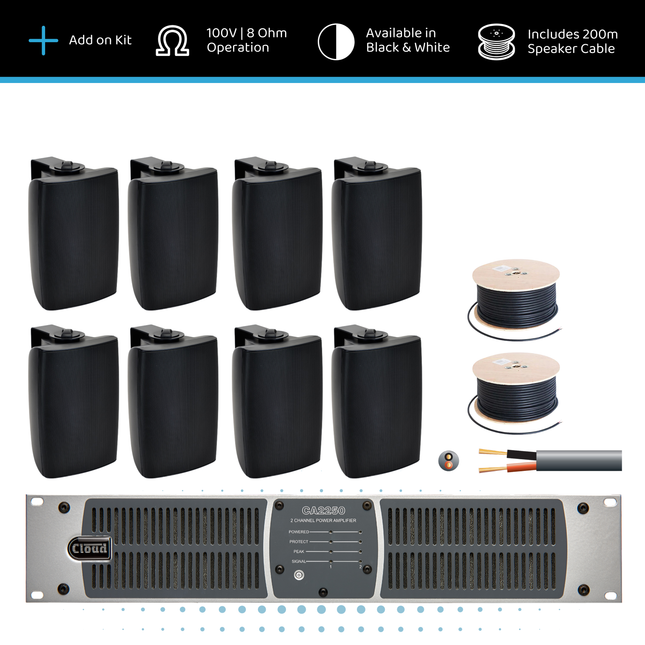 Cloud Commercial Audio Expansion Kit – 8 × CS-S6 Wall Speakers with CA2250 Amplifier