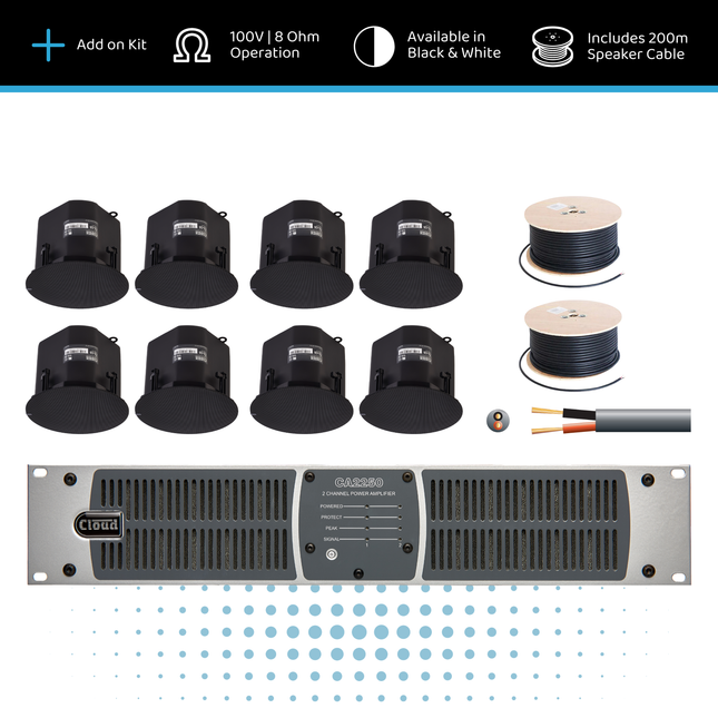 Cloud Commercial Audio Expansion Kit – 8 × CS-C6 Ceiling Speakers with CA2250 Amplifier