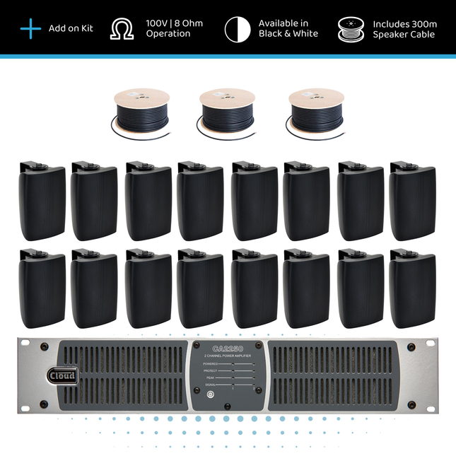 Cloud High-Capacity Audio Expansion Kit – 16 × CS-S6 Wall Speakers with CA4250 Amplifier