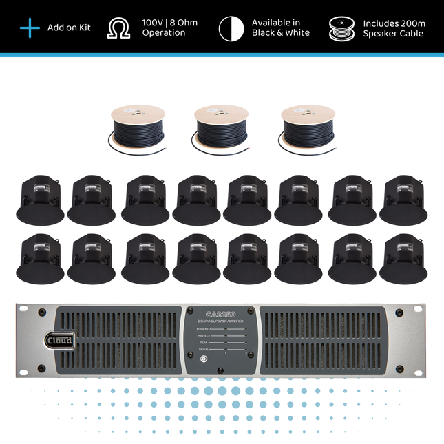 Cloud High-Capacity Audio Expansion Kit – 16 × CS-C6 Ceiling Speakers with CA4250 Amplifier