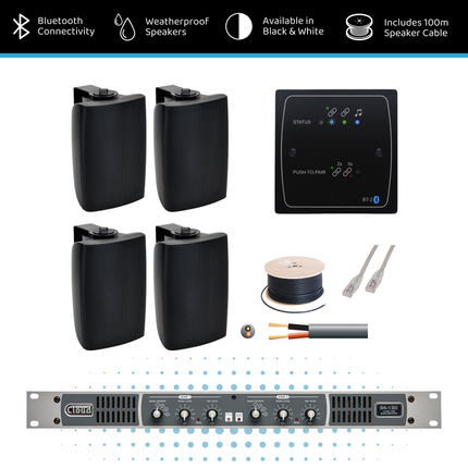Cloud Dual-Zone Background Music System with 4 Surface-Mount Speakers & Bluetooth