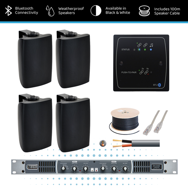 Cloud Dual-Zone Background Music System with 4 Surface-Mount Speakers & Bluetooth