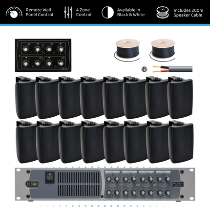 Cloud Four-Zone Background Music System with Surface-Mount Speakers & Central Wall Control