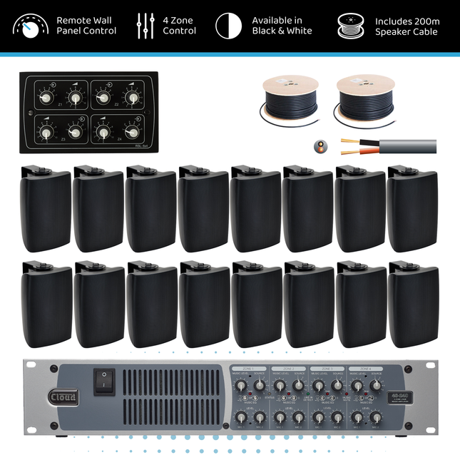 Cloud Four-Zone High-Power Background Music System with 6.5” Surface-Mount Speakers