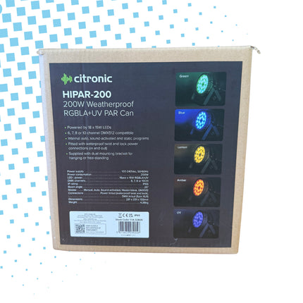 Citronic Hipar-200 RGBLA+UV LED Par Can - Brand New