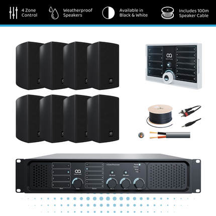 Optimal Audio Wall Mount Speaker Background Music System - 4 Zone | 8x 3" Speakers