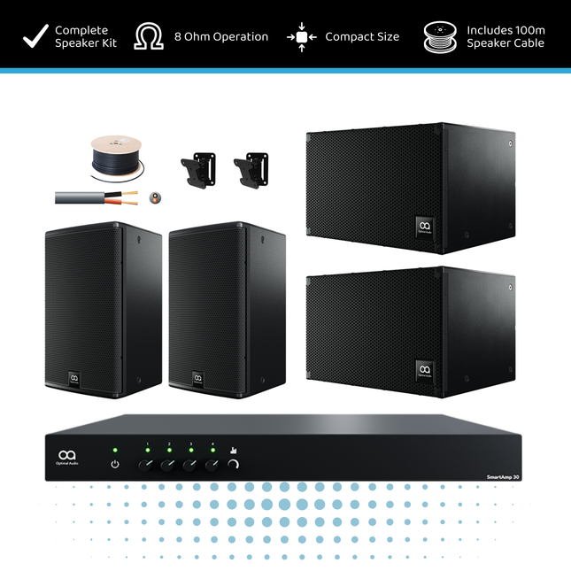 Optimal Audio Full-Range Commercial PA Kit for Medium Sized Venues – High Output System