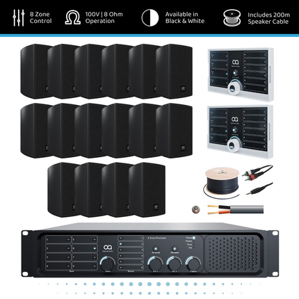Optimal Audio Wall Speaker Background Music System - 8 Zone | 16x 5" Speakers