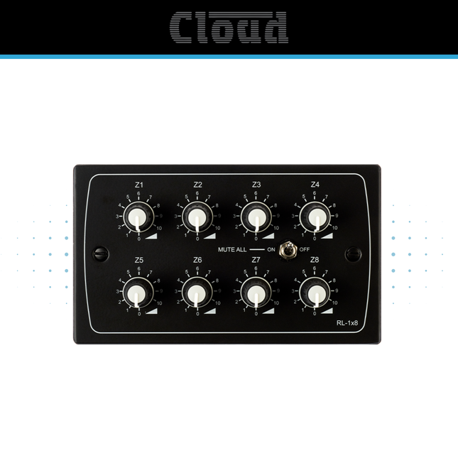 Cloud RL-1x8 8-Zone Remote Volume Controller with Mute – Black or White